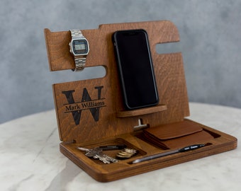 Gifts for men, gift for boyfriend, Mens Wood Valet Box, Mens Valet Stand, Mens Wood Valet Tray, Charging Dock, personalized, Docking Station
