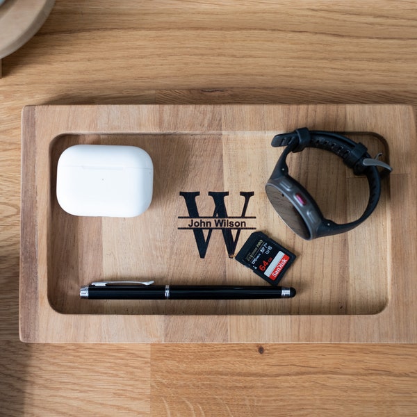 Wooden Valet Tray, Teak. Wood Catchall Tray, EDC Tray, Desk Organizer, Personalized Gift For Men, 50th Birthday Gift For Men, Mens Gift