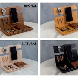 Mens Wood Valet Box, Mens Valet Stand, Mens Wood Valet Tray, Charging Dock, personalized, Docking Station, gifts for men, gift for boyfriend image 3