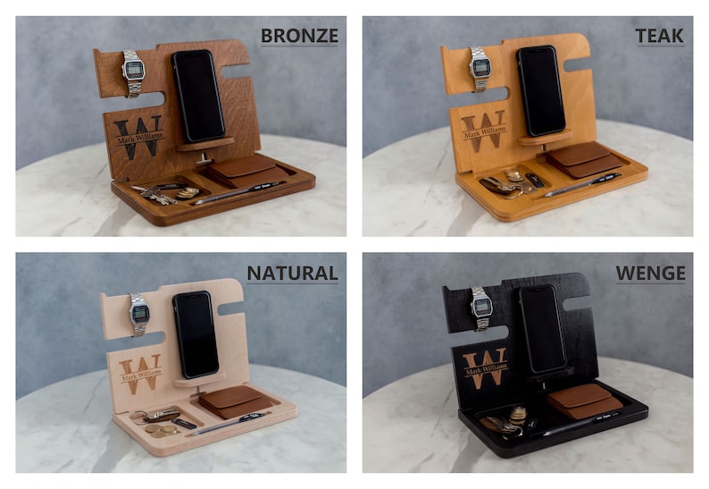 Mens Wood Valet Box, Mens Valet Stand, Mens Wood Valet Tray, Charging Dock, personalized, Docking Station, gifts for men, gift for boyfriend image 3