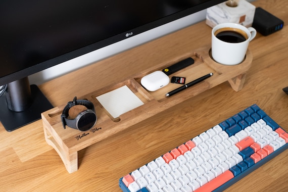 Wooden Desk Organizer, Office Desk Accessories, Personalized, EDC Tray,  Home Desk Storage, Gift for Programmer, Unique Gift for Men 
