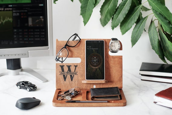 office desk accessories, new job gift for him, wood anniversary