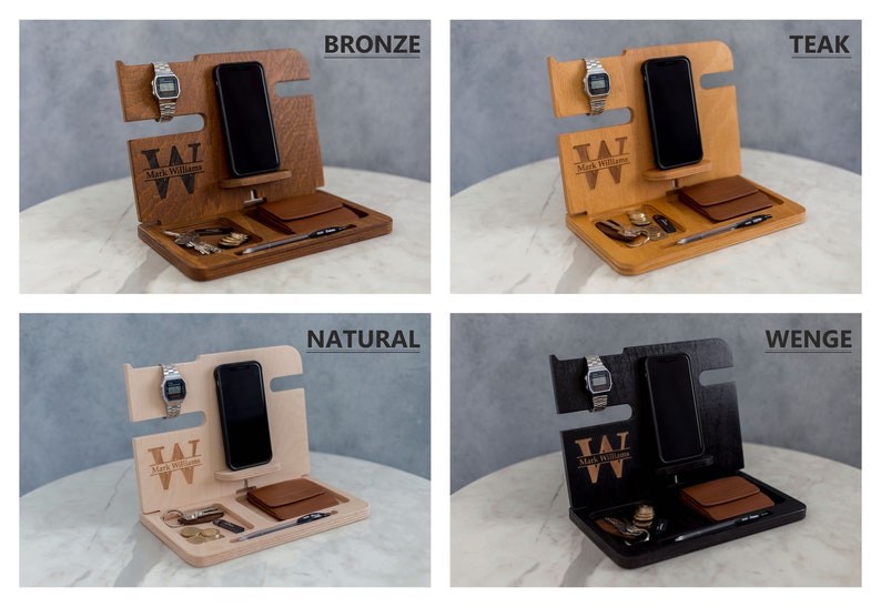 Wooden Docking Station, Anniversary Gifts for Men, Gifts for him, Personalized Mens Gift, Mens Anniversary Gift, Boyfriend Gift, Wood Valet image 3