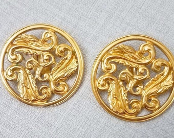 YVES ST LAURENT earrings, round gold metal, PauletteVintage jewelry