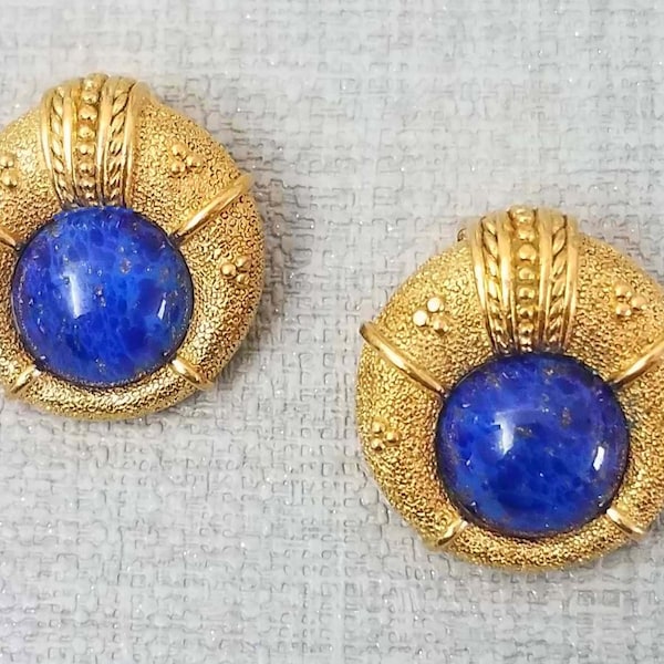 Vintage, GROSSE, boucles d’oreilles métal doré et lapis lazzuli PauletteVintage bijoux