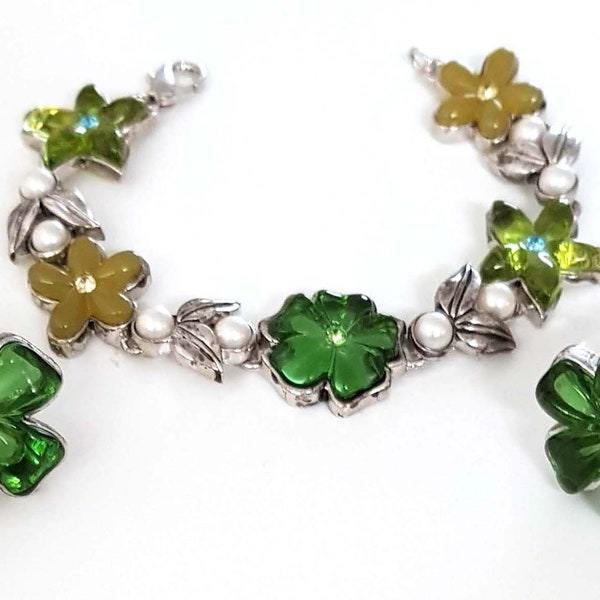 NINA RICCI-GRIPOIX, glass paste bracelet and clip earrings, PauletteVintage jewelry