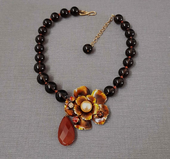 Pearl Necklace Philippe Ferrandis Enamelled Camellia Paulettevintage Jewelry Etsy