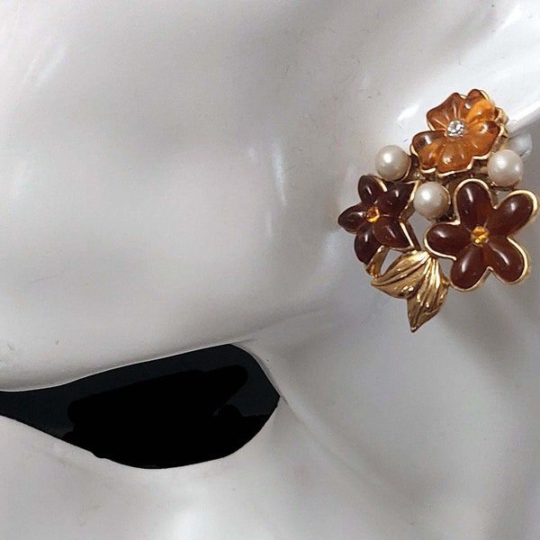 NINA RICCI, boucles d’oreilles clips, fleur PauletteVintage bijoux