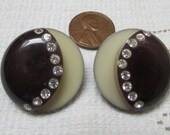 Vintage SO Art Deco carved and painted celluloid rhinestone clip on dome earrings button earrings 50s classics free shipping USA