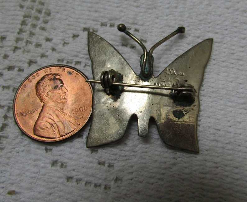 vintage sterling silver abalone butterfly Mexican pin brooch free shipping USA