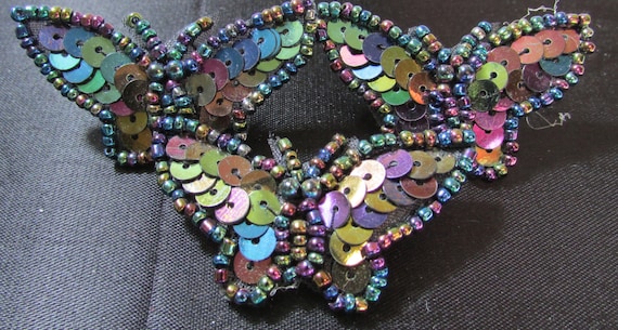 vintage hand crafted bead and sequin butterfly br… - image 1