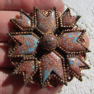 RARE vintage copper confetti Lucite plastic Maltese cross pin brooch free shipping USA