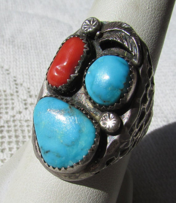 Vintage Native American ring heavy Navajo style t… - image 3