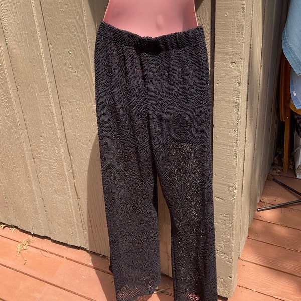 Vintage 90's black lace pull on pants No Boundaries wide leg medium elastic waist size L 11-13 beach festival boho  FREE shipping USA only