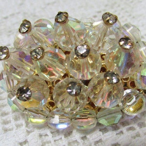 Vintage 50's Haskell style oval AB crystal beaded rhinestone brooch estate find free shipping USA