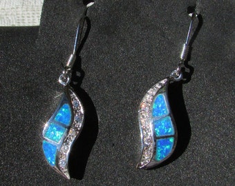 Vintage pierced opal and white topaz earrings sterling 925 silver drop earrings with genuine gemstones NOS new old stock free shipping USA