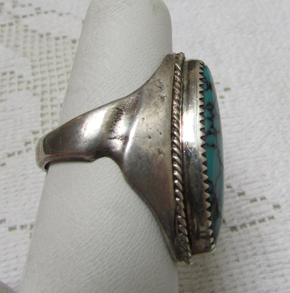 Vintage turquoise ring unisex  heavy older Navajo… - image 4