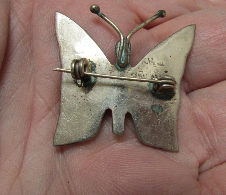 vintage sterling silver abalone butterfly Mexican pin brooch free shipping USA