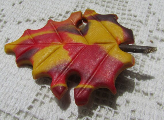 vintage marbled celluloid fall colors autumn leaf… - image 2