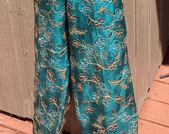 Vintage 90's silk embroidered pants Silkland straight leg high waisted size 14 beach festival boho resort wear FREE shipping USA