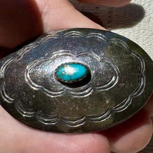 Vintage Fred Harvey era sterling old pawn Navajo style brooch hand stamped pin with turquoise FREE shipping USA only