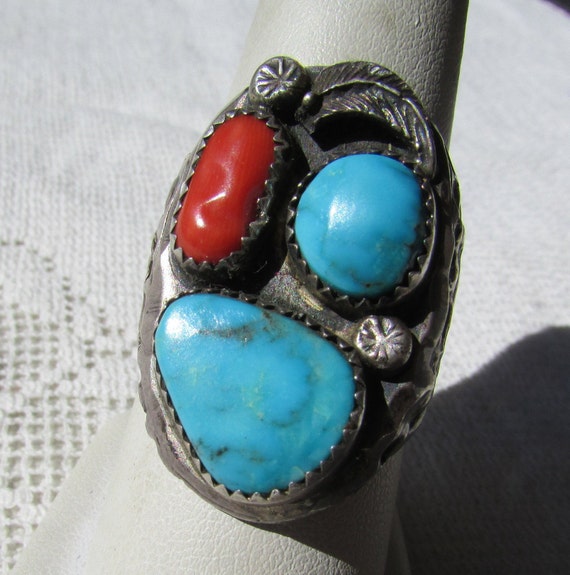 Vintage Native American ring heavy Navajo style t… - image 1