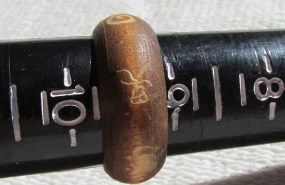 Vintage wood hand carved symbols Buddhist? unisex… - image 5