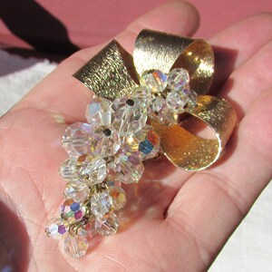Vintage huge bow brooch AB crystal beads graduated cascade cha cha brooch pin pendant mid century free shipping USA