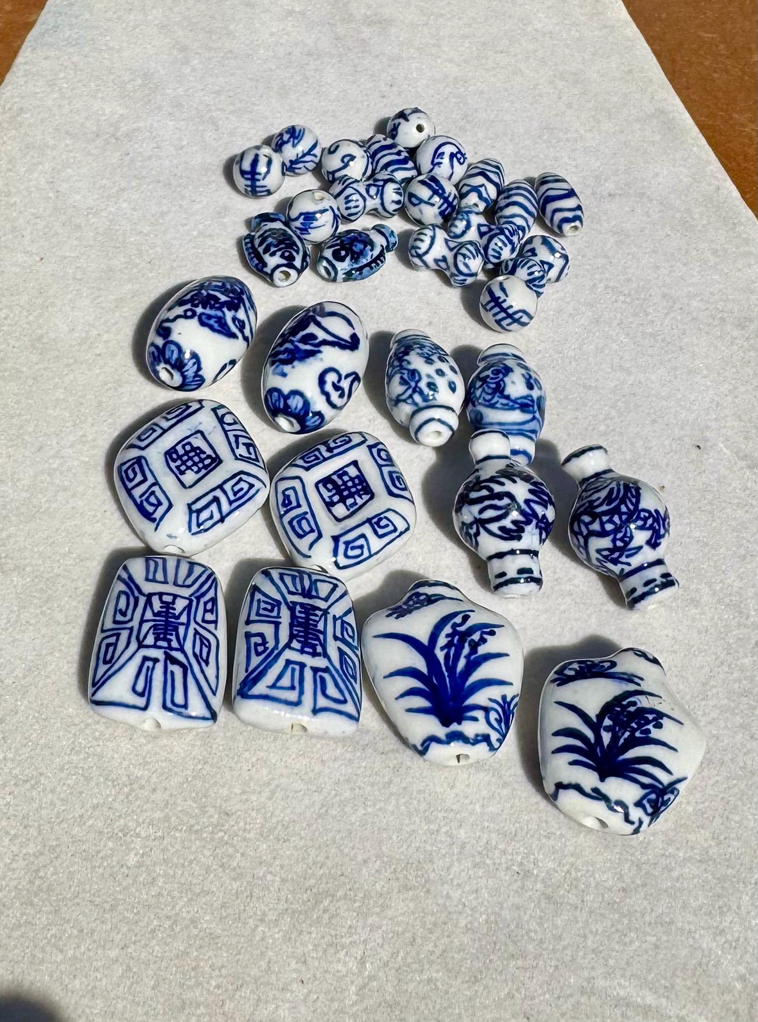 Vintage Mixed Blue and White Handpainted Chinese Porcelain Beads