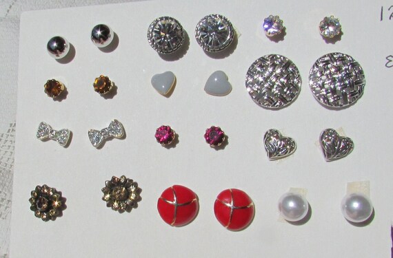 Vintage pierced earrings lot of 12 pair small stu… - image 3