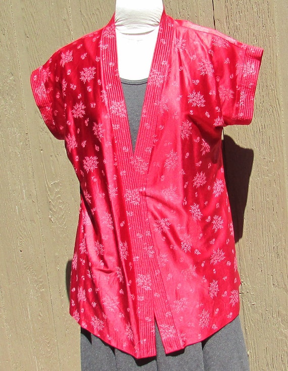 Vintage top Fuschia red "satin brocade" wrap jack… - image 4