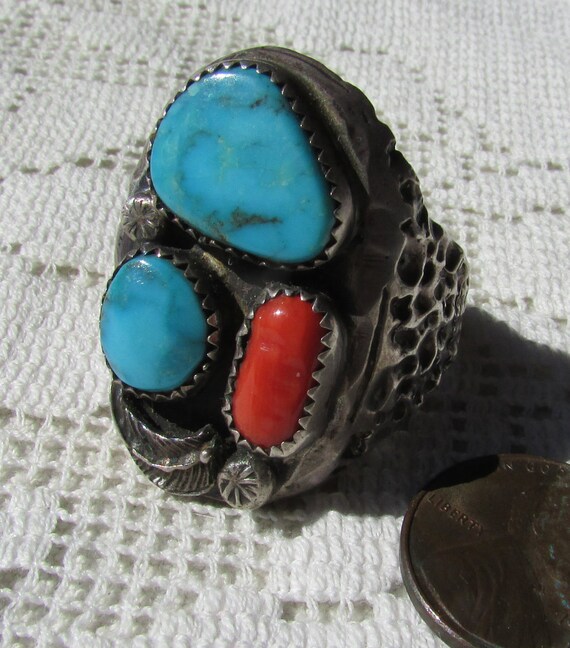 Vintage Native American ring heavy Navajo style t… - image 5