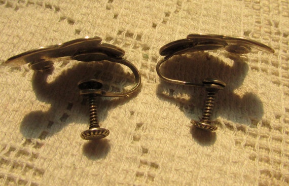 Vintage abalone silver alpaca Mexico earrings scr… - image 9