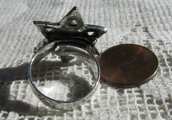 Vintage costume ring blue gemstone chip 6 pointed… - image 6