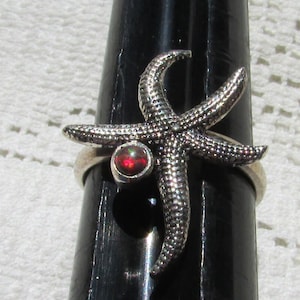 Vintage starfish sterling silver ring with opal size 7 beach jewelry mermaidcore toe ring free shipping USA