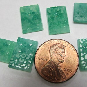 Vintage  rectanglar carved jade glass cabs size 10x14 mm pkg of 6