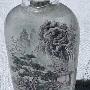 Vintage reverse painted glass snuff bottle  antique opium bottle Chinese Asian landscape FREE shipping USA only