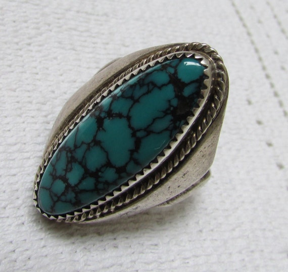 Vintage turquoise ring unisex  heavy older Navajo… - image 1