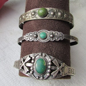 vintage silver green turquoise Fred Harvey Route 66 style cuff bracelet buyers choice whirling logs crossed arrows FREE SHIPPING USA