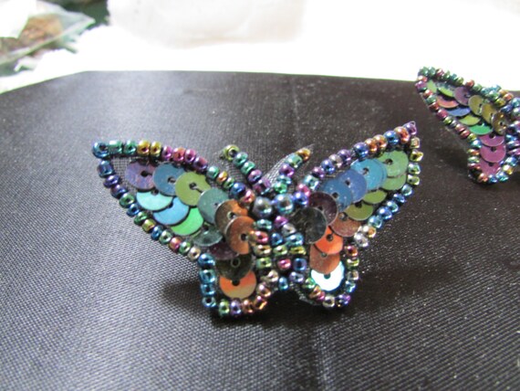 vintage hand crafted bead and sequin butterfly br… - image 2