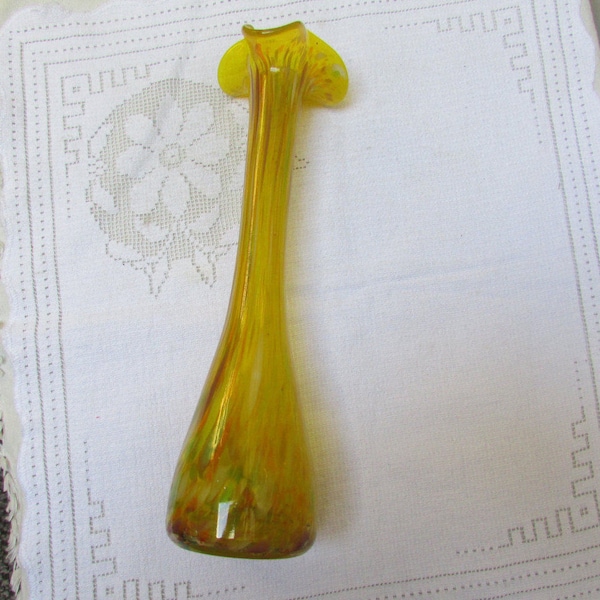 Vintage Murano style splatter and drawn end of the day art glass vase mid century