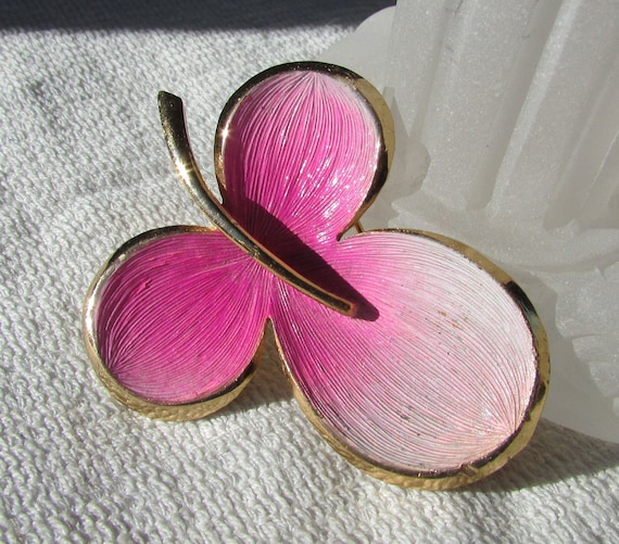 Vintage MOD hot pink enamel 60's  flower power le… - image 1