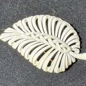 Vintage Monet openwork white enamel leaf or feather brooch large pin free shipping USA