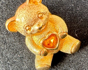 AVON vintage teddy bear brooch tac pin personalized November birthstone estate find free shipping USA