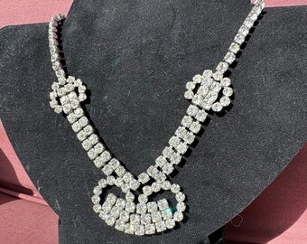 Vintage 50's rhinestone art deco choker necklace estate find Hollywood Regency bridal prom wedding as is free shipping USA