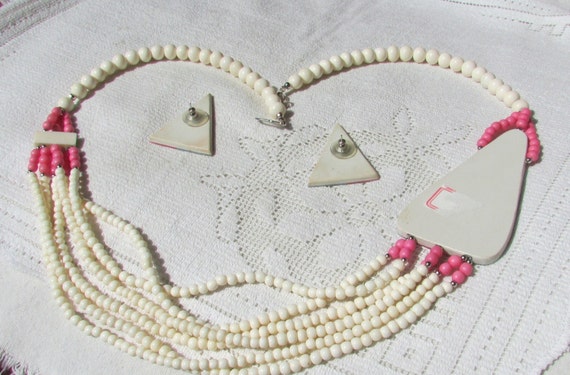 Vintage Lee Sands style pink and off white bone, … - image 6