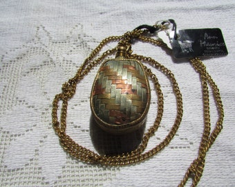 Vintage pendant deadstock woven silver copper, brass basket pendant boho necklace NOS with tags perfume bottle free shipping USA