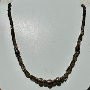 Vintage Halskette facettierte Rauchtopas Quarz Choker unisex Kristalle Halbedelsteine 17 Zoll Perlen Bali Silber Versandkostenfrei USA
