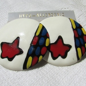 Pendientes vintage de esmalte perforado de los años 80, en color menta sobre cartón, hechos a mano, estilo modernista Mondrian, envío gratuito a EE. UU.