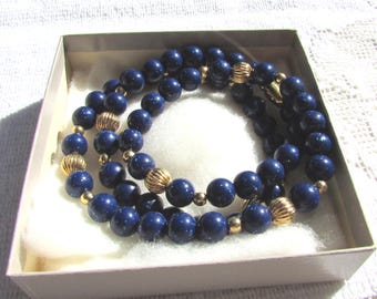 Conjunto de collar y pulsera vintage Avon con reflejos azules de lapislázuli y cajas para bodas, novias y eventos en azul, envío gratuito a EE. UU.